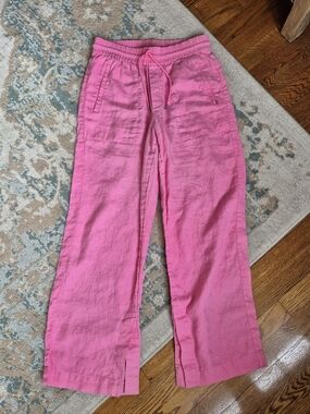 Athleta Sz Sm Bright Pink Linen-Blend Drawstring Pants
